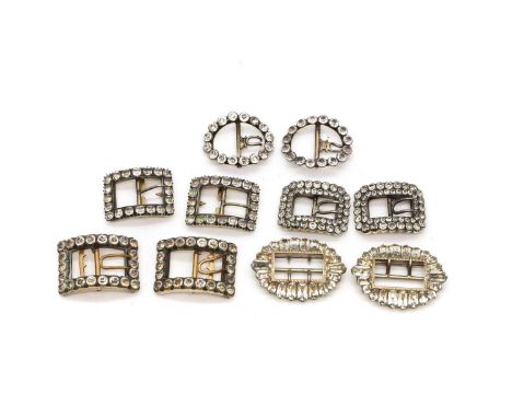 Five pairs of miniature shoe buckles late 19th to early 20th century, comprising four silver examples, including Chester 1893