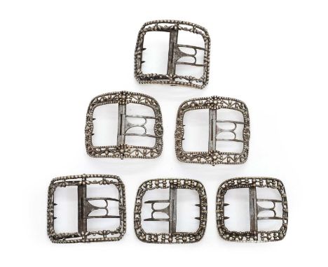 Three pairs of George III silver shoe buckles comprising;a pair by Joseph Griffin,London 1791, of rectangular form, with brig