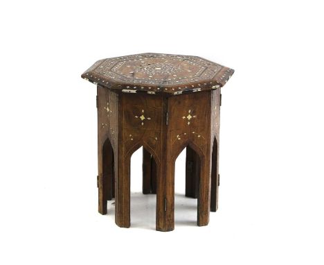 An ivory inlaid octagonal occasional table  late 19th/ early 20th century, Anglo-Indian, 30.5cm wide 30.5cm deep 32cm high  I