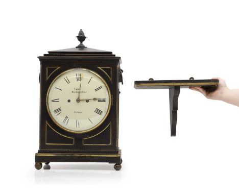 An ebonised and brass mounted bracket clock, 19th century, by Viners New Bond Street, London, with a cream painted dial, with