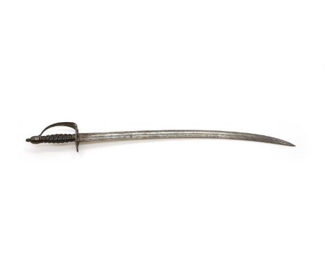 A George II sword,  c.1740, of hanger type, with a 'GR' cypher to the curved blade, with a horn handle, steel hilt and pommel