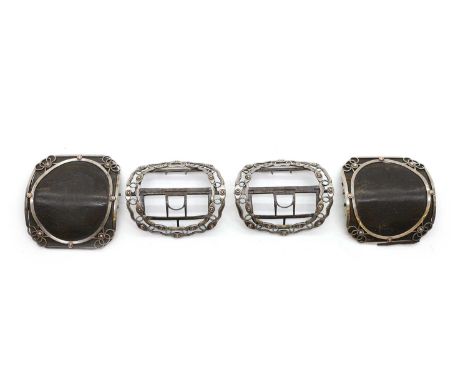 Two pairs of George III silver shoe buckles comprising;a pair by William Yardley,London c.1790, of rectangular form, with gil