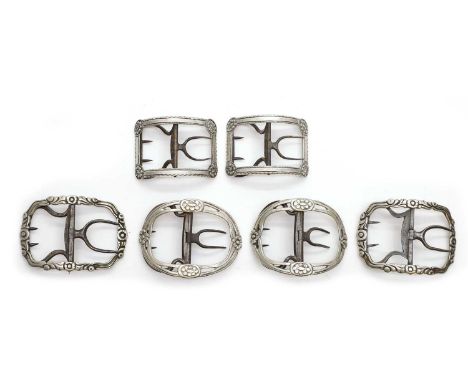 Three pairs of George III silver shoe buckles comprising;a pair by Charles Hougham, the second half of the 18th century, of o