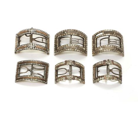 A collection of shoe buckles late 18th to early 19th century, comprising two pairs, and two single examples, of rectangular f