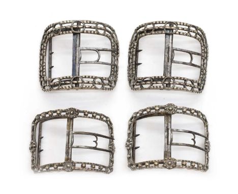 Two pairs of George III silver shoe buckles comprising;a pair by Samuel Godbehere &amp; Edward Wigan,London c.1790, with brig