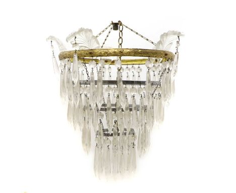 A basket form chandelier circa 1900, with gilt metal mountsof waterfall design30cm diametertogether with a pair of gilt metal