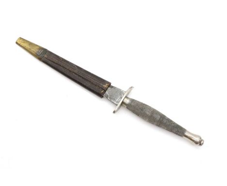 A WWII Fairbairn & Sykes commando knife  by Wilkinson Sword Co Ltd, 'The F-S Fighting Knife', 17cm blade, with associated sca