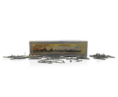 A boxed set of Dinky Toys 'Ships of the British Navy', No. 50, including HMS Nelson, HMS Hood and HMS Rodney, together with o