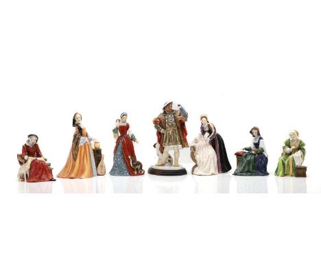 A Royal Doulton porcelain set of Henry VIII and his six wives, comprising King Henry VIII, HN3350, no.69/1991; Jane Seymour, 