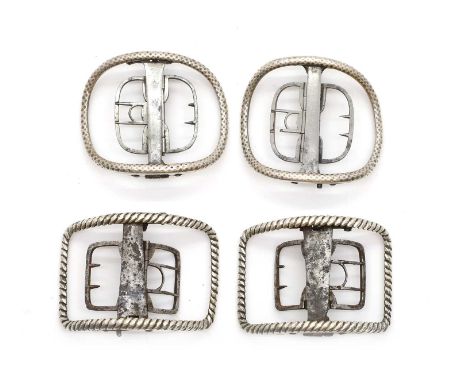 Two pairs of George III silver shoe buckles comprising;an Eley type pair,by William Ballantine, London 1800, of rectangular f