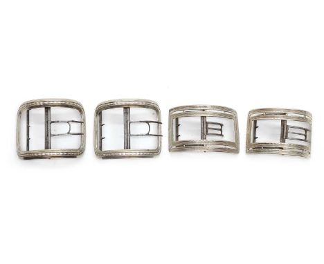 Two pairs of George III silver shoe buckles comprising;a pair,maker's mark 'BB', possibly by Benjamin Bickerton, 7cm wideand 