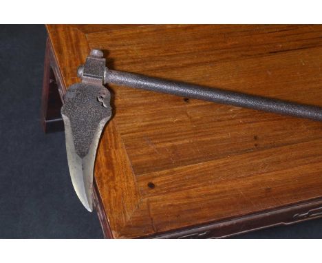 An Indian steel axe or zagnal 18th century, with a bird head handle, head 20cm longoverall 68cm longShipping Disclaimer:Buyer