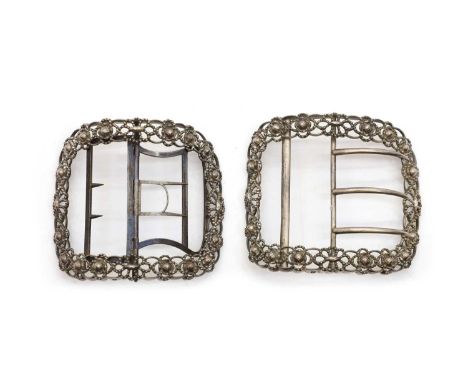 A large pair silver shoe buckles by Thomas Freeth I, mid to late 19th century, with bright-cut floral decoration, 9.5cm widet