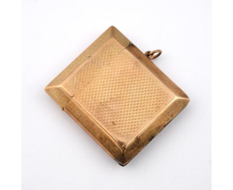 A 9CT GOLD MATCH CASE. with engine turned decoration to both sides, maker's mark W. H. &amp; CO, hallmarked for Birmingham 19