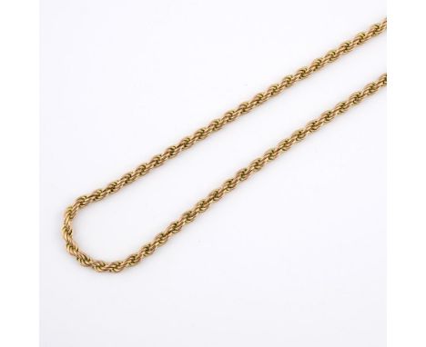 A 9CT GOLD ROPE LINK NECKLACE. 45cm long, 24.6 grams.  **BP 22.5% inc VAT + Lot Fee of £8  
