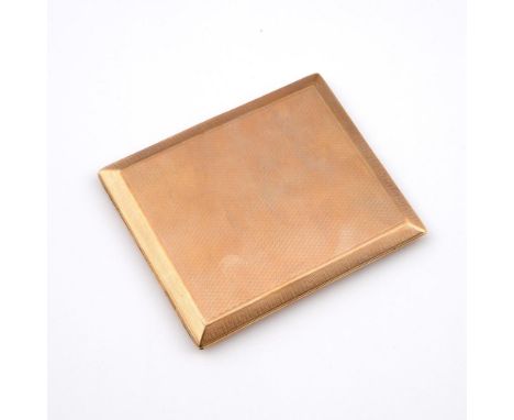 A 9CT GOLD CIGARETTE CASE. of rectangular-shape with engine turned decoration, with presentation inscription dated for 1920, 