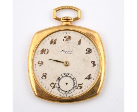 AN 18CT GOLD OPEN FACED POCKET WATCH BY MAPPIN. the signed circular dial with Arabic numerals and subsidiary dial, with prese