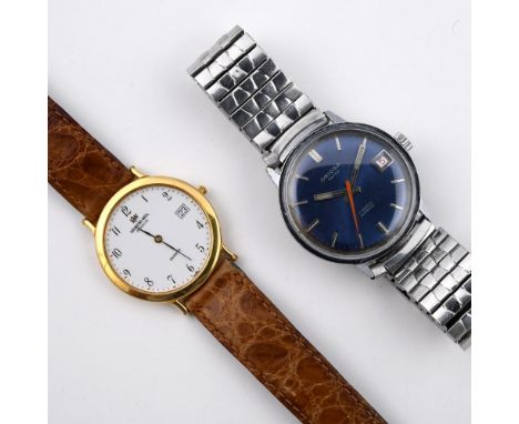 A GOLD PLATED WRISTWATCH BY RAYMOND WEIL. the signed circular dial with Arabic numerals and date aperture, quartz movement, n