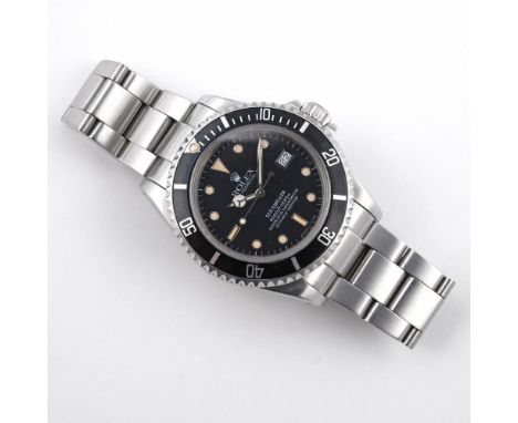 A GENTLEMAN'S STAINLESS STEEL OYSTER PERPETUAL SEA-DWELLER WRISTWATCH BY ROLEX. the black dial with luminous dagger, baton an