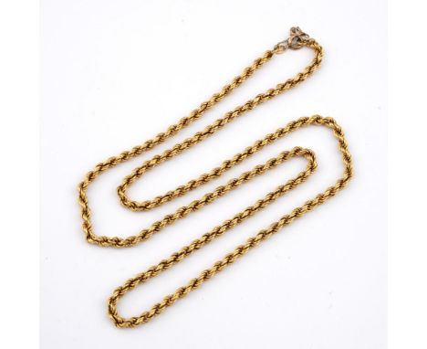 AN 18CT GOLD NECKLACE. of rope link design, with 9ct gold clasp, 72cm long, 16.6 grams.  **BP 22.5% inc VAT + Lot Fee of £8  