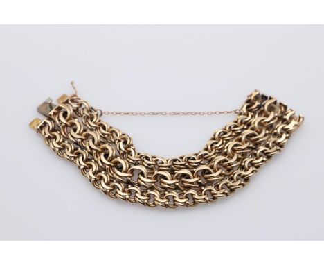 A 14CT GOLD THREE ROW FANCY LINK BRACELET. with concealed clasp, 19cm long, 146 grams.  **BP 22.5% inc VAT + Lot Fee of £8  
