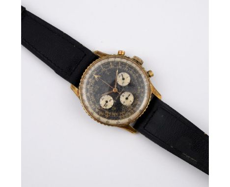 A GOLD PLATED AND STAINLESS STEEL NAVITIMER COSMONAUTE WRISTWATCH BY BREITLING. signed circular black 24 hour dial, reference