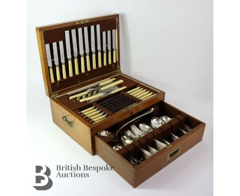 William Hutton &amp; Sons canteen of cutlery, comprising twelve silver plated pieces of each including six tablespoons, ivori