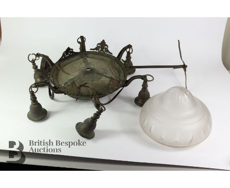 Art Deco ceiling light, having a large white faceted shade.&nbsp;