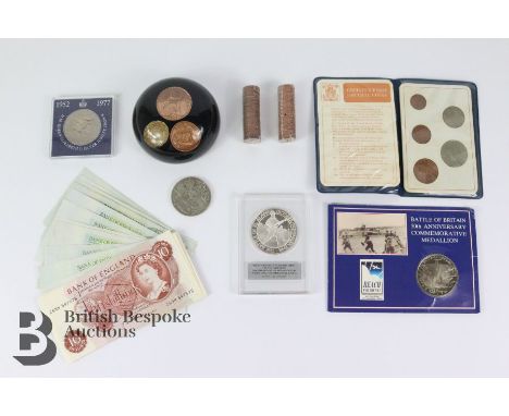 Miscellaneous coins, including&nbsp;a silver proof coin commemorating the B.C.S Battle of El Alamein designed by John Bergdah