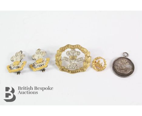 Military cap badges, South Lancashire Prince of Wales Volunteers cap badge, two South Lancashire Regiment cap badges, Egypt t