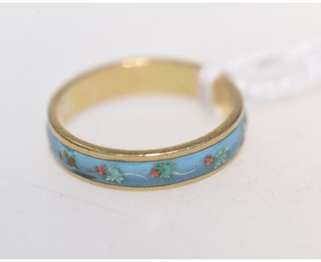 A gold and enamel ring, poss. French, marks indistinct. Size K 1/2