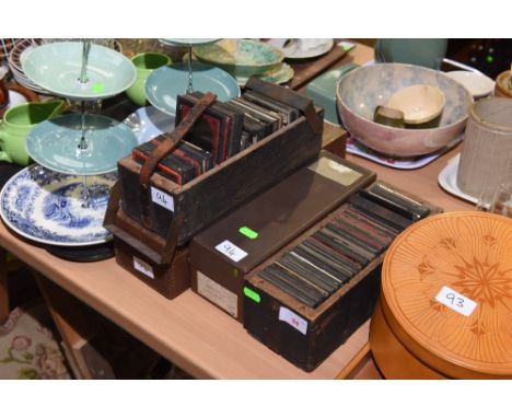 A large group of magic lantern slides, mostly 19th century art