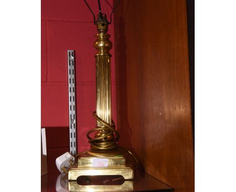 A brass Corinthian column lamp stand on stepped square base, 37cm high 