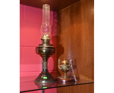 A Howell, James & Co, Regent St, brass inkwell, in the Adam taste, urn form with ribbon tied swags, with original brass toppe