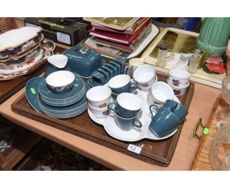 A tray of retro Poole pottery etc