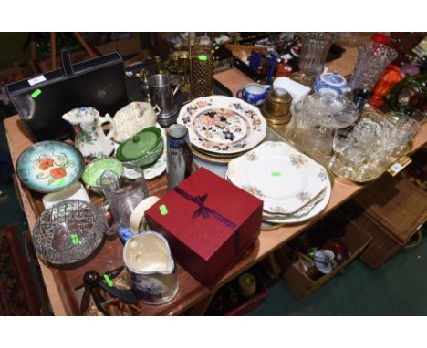 Three trays inc. a Royal Doulton Titanium ware jug, a Maling ware floral bowl, an Empire china bowl,  a small Mason's Christm