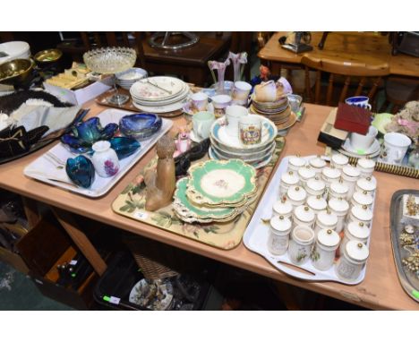 Four trays inc. a large quantity of Flower Fairy spice jars, a partial Regency gilt highlighted dessert service, 19th century