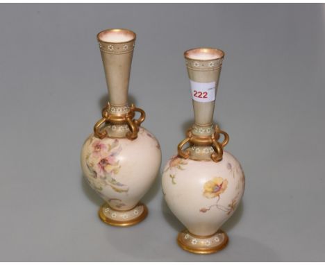 A pair of early 20th Century Doulton & Slaters vases, decorated with poppies  & foliage on a pale ivory ground, applied with 