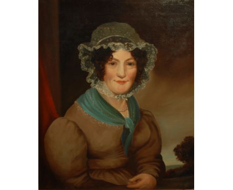 English School (19th century) Portrait of a Lady, wearing lace bonnet oil on canvas, 75cm x 62cm