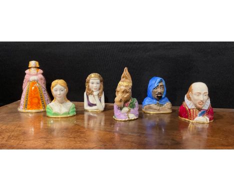 A Royal Worcester Connoisseur Collection candle snuffer, Anne of Cleves, 12cm high; others, 'Shakespeare's Characters', Titan