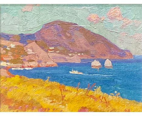 Valeri Chuikov (Bn.1949)Bay in Gursuphlabel to verso, oil on panel, 19cm x 25cm 
