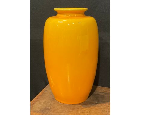 A Pilkington Royal Lancastrian large ovoid vase, glazed throughout in yellow, 26cm high, shape number 2671, impressed marks 