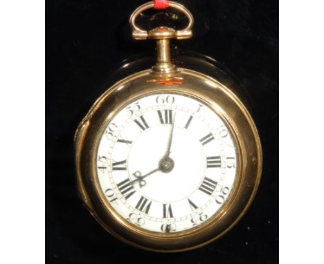 An early 18th century 18ct gold repeating pair case pocket watch, by James Snelling, London, 3.5cm white enamel dial inscribe