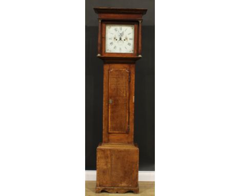 A George III Lancashire oak longcase clock, 30.5cm square painted dial inscribed Thos Houghton, Chorley, Roman and subsidiary