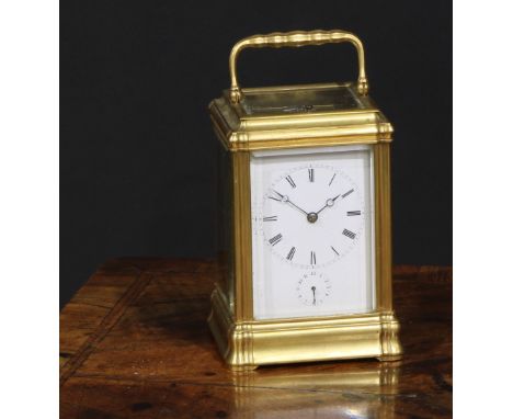 A 19th century Anglo-Indian gilt brass repeater carriage clock, 7cm rectangular enamel dial with Roman numerals and Arabic al