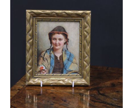 George Goodwin Kilburn (1839 - 1924)The Nosegay, Portrait of a Girlsigned with initials, oil on board, 14.5cm x 11.5cm 