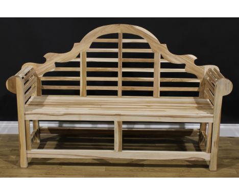 A contemporary hardwood Sissinghurst garden bench, after Sir Edwin Landseer Lutyens, 104cm high, 164cm wide, the seat 139cm w