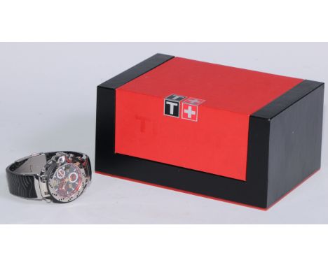 A Tissot Moto GP 2006 Carbon Edition chronograph wristwatch, red and black dial with three subsidiaries and date aperture, ad