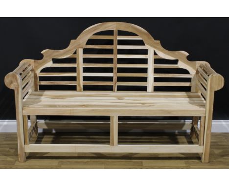 A contemporary hardwood Sissinghurst garden bench, after Sir Edwin Landseer Lutyens, 104cm high, 164cm wide, the seat 139cm w