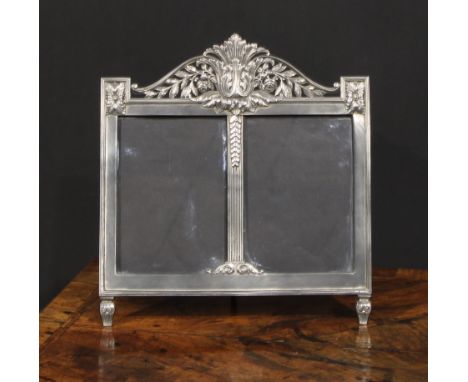 A WMF silver plated double photograph frame, pierced cresting with stylised roses and stiff leaves, 24cm wide, ostrich mark, 